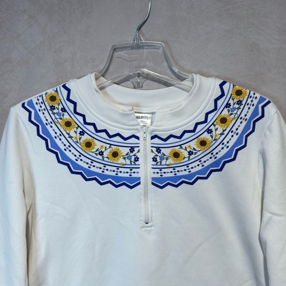 Blair Sunflower Floral Zip Sweatshirt L White - Picture 3 of 7